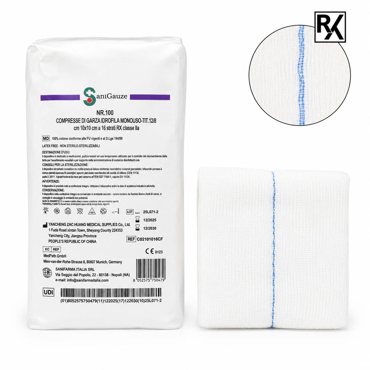 Garza di cotone con RX 16 strati non sterile (cm10x10) - SANIFARMA - ALMAMED