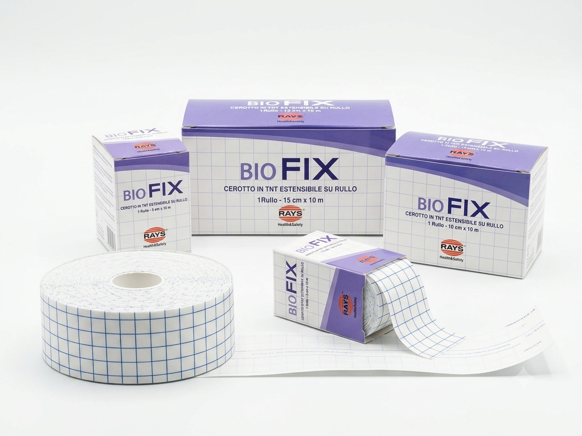 Cerotto Biofix in rocchetto per il fissaggio estensibile in TNT (mt 5x10 cm) - RAYS - ALMAMED