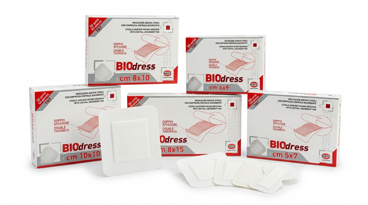 Medicazione Adesiva Biodress con compressa centrale sterile (cm8x15)- RAYS - ALMAMED