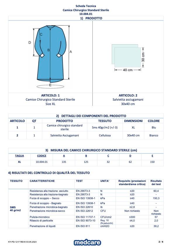 Camice chirurgico Monouso Sterile con 1 Salvietta 40g- MEDCARE - ALMAMED