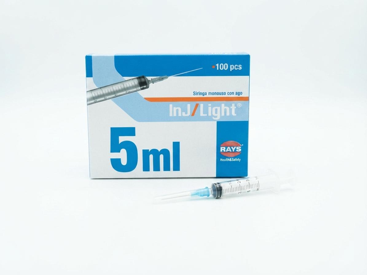 Siringhe ipodermiche 3 parti cono luer centrale con ago 5ml - RAYS - ALMAMED