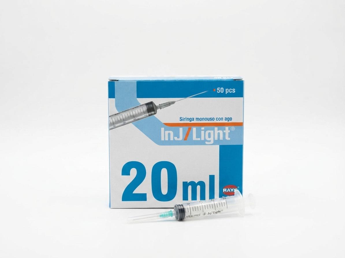 Siringhe ipodermiche 3 parti cono luer centrale con ago 20ml - RAYS - ALMAMED